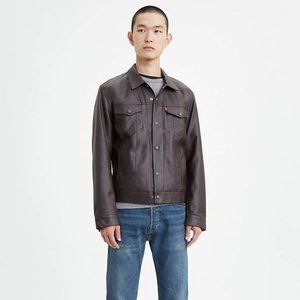 Levis Faux Leather Trucker Jacket Chocolate Brown